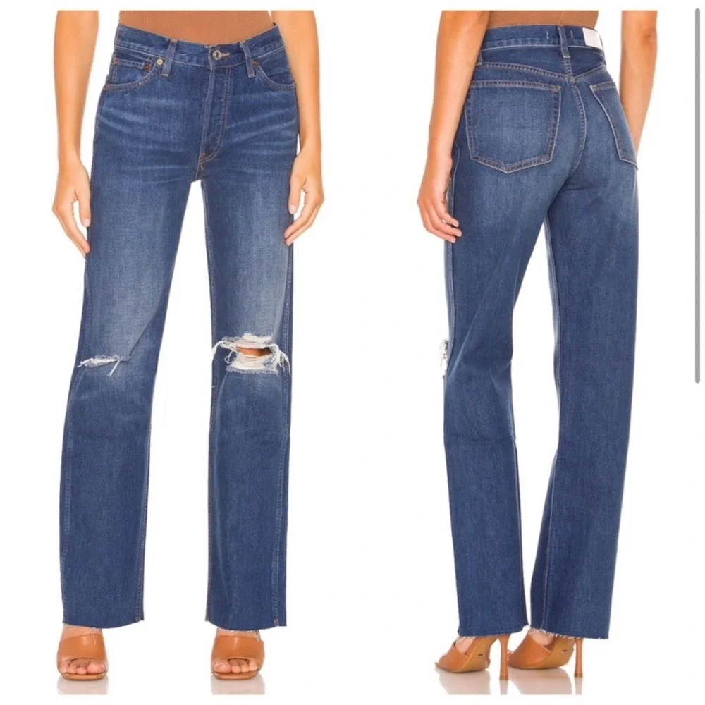 RE/DONE midwash distressed 90s high rise loose fitting straight leg jeans - Picture 1 of 10